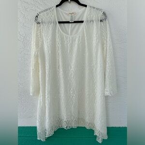 Brittany Black P2P 22” Lace Overlay Sequence Lined 2X White Blouse